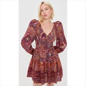 Ulla Johnson Anika dress Odessa boho puffed sleeve bow burgundy shift new 00